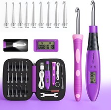 Light Up Crochet Hook Set with Stitch Counter,Crochet Kit with 18 Different Size