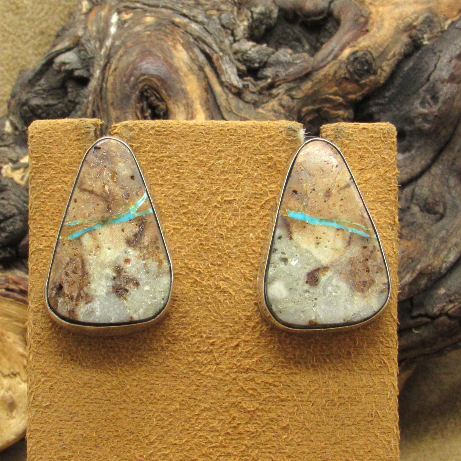 Triangular Sterling Silver Boulder Turquoise Post… - image 2