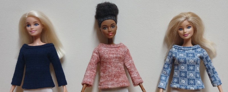 Barbie 11 1/2" Doll Clothing Tops Qty 3: Navy, Red blend, Blue print