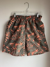 Eddie Bauer Men  s Swim Trunks Size M 8 In Inseam With Mesh Liner Tropical Print