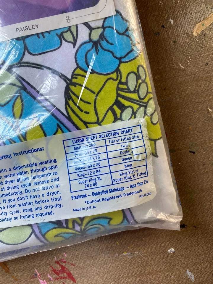 Martex Floral Paisley Vintage 60s 1960s 1 Double Flat Bed Sheet Flower Hippy - Image 3 of 4