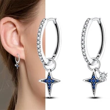 KUNSIR 925 Sterling Silver Elegant Star Charm Huggie Hoop Earrings For Womens