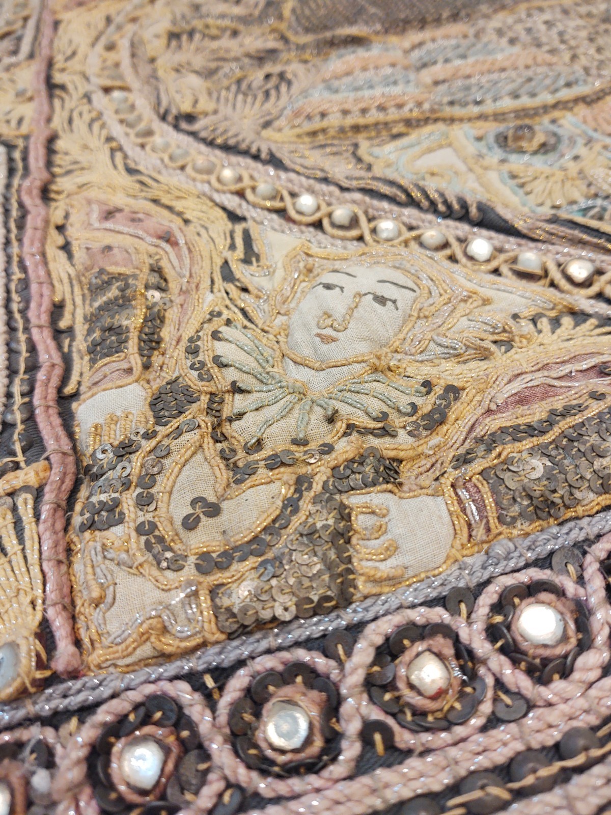 Sequin PEACOCKS Burmese KALAGA Hand-Embroidery Tapestry Wall Hanging 35 x 26 In