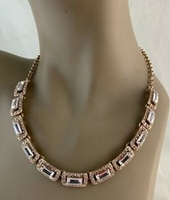 VINTAGE GOLD TONE CLEAR GLASS PANEL LINK NECKLACE CHOKER VICTORIAN STYLE