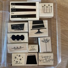 Stampin' Up!  EAT CAKE "Happy Birthday" "You're Invited" Rubber Stamp Set of 11