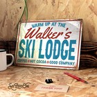 Personalised Ski Lodge Metal Sign - Custom print any name  Family Apres holiday