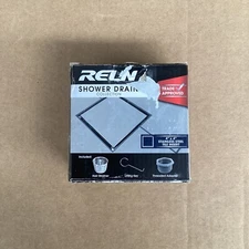 Reln - 4” x 4” Stainless Steel Square Shower Drain with Tile Insert Drain Cover.