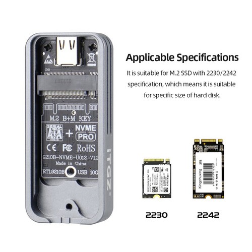 M.2 NVME SSD Case Enclosure USB3.2 Gen2 External SSD Case M-key for 2242 M.2 SSD - Afbeelding 5 van 18