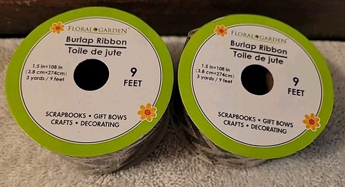 Chevron Floral Garden Wire Burlap Ribbon 9 ft. x 1.5" wide Craft Ribbon Lot of 2 - Picture 2 of 4