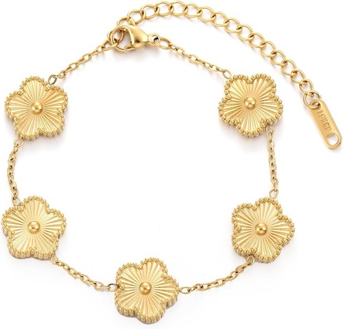 Brazalete ajustable de trébol de la suerte enchapado en oro de 18 quilates - Regalo para ocasiones especiales - Imagen 3 de 8