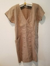 Jill Fitzsimon Australia Women's Tan Double Breasted Dress Short Sleeve Pockets