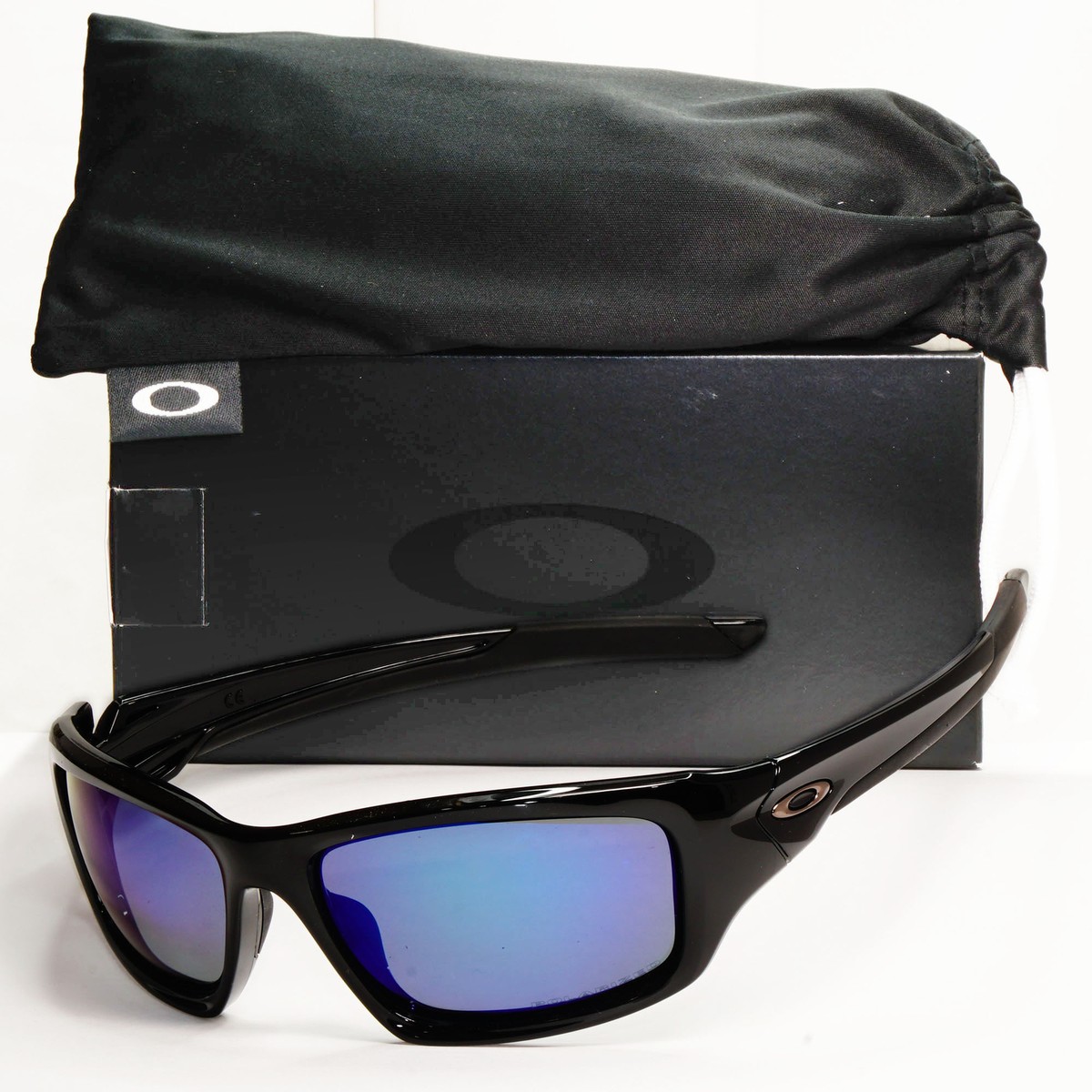 Oakley Valve Polarised Sunglasses Black Deep Blue Mirror Wrap OO