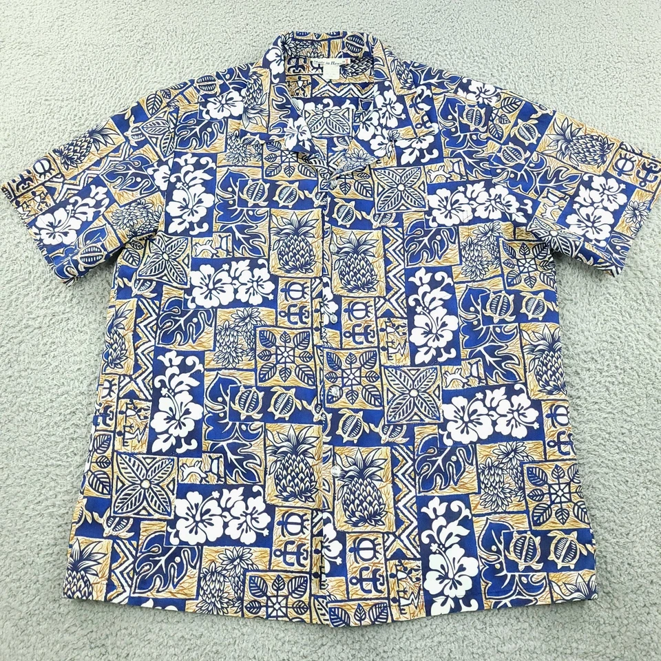 Vintage Made In Hawaii Shirt Mens 2XL XXL Blue Hawaiian Floral Tropical Aloha - Image 2 of 4