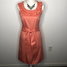 J. Crew Sheath Dress Women's Size 2 Coral Ruffled Neck Pockets Belted Lined