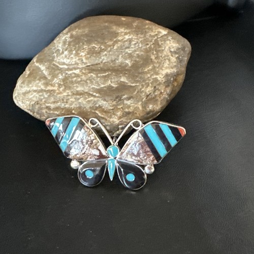 Zuni Schmetterling Wildpferd Türkis Onyx Inlay Pin Anhänger Sterlingsilber 15153 - Bild 9 von 12