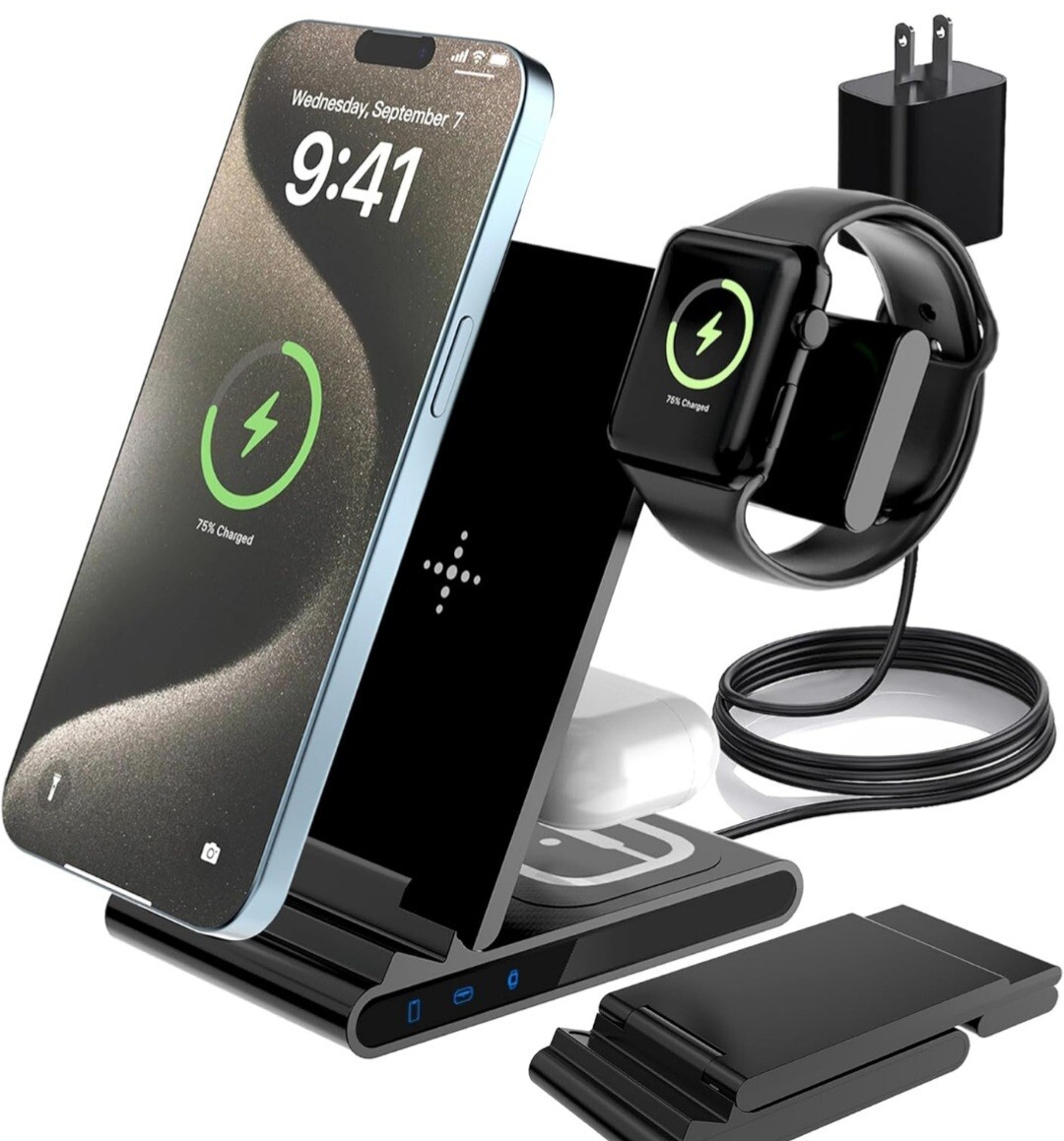 Wireless Charger Station Fast Charging 18W 3 in 1  for iPhone, Watch, & Airpods-image