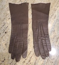 Vintage Size S Brown Leather Formal 11" Long Gloves Trefousse Stitching Detail