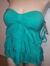 NEW Kenneth Cole Reaction Medium green layer ruffle bikini swimsuit tankini top