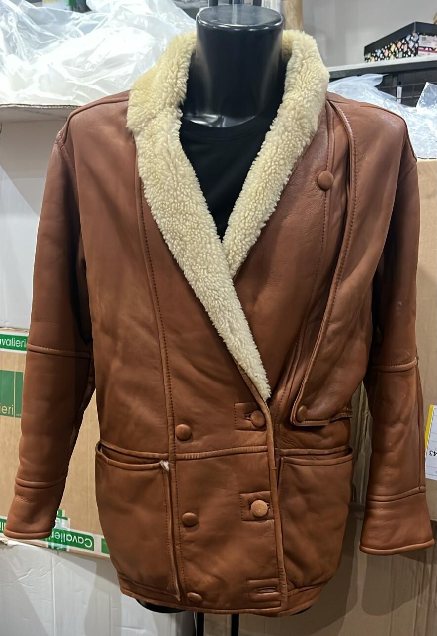 Shearling sheepskin used pre-owned woman size L brown XYM489L