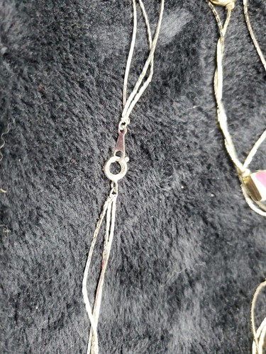 21" Long Necklace Gold tone Multi Chain With Blue and Red Enamel Beads - Picture 6 of 6