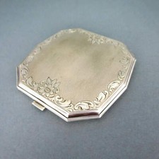 Silberne Art Deco Puderdose florales Dekor