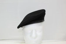 MILITARY BLACK 100% WOOL BERET LEATHER BAND 