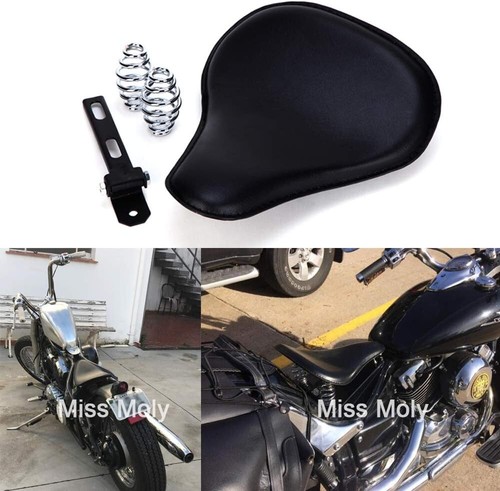 Schwarz Motorrad Leder Solo Sitz mit 3 Zoll Feder Halterung Kit für Chopper S... - Picture 5 of 7