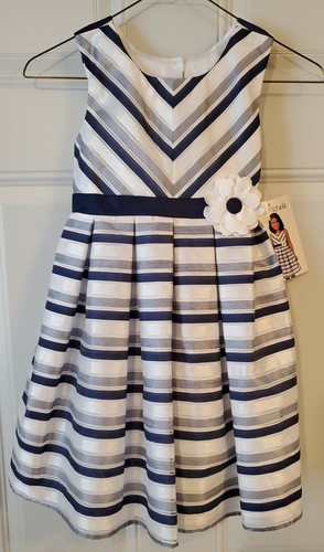 JONA MICHELLE girls NWT navy/white sleveless dress w/flower size 5 style CO4614