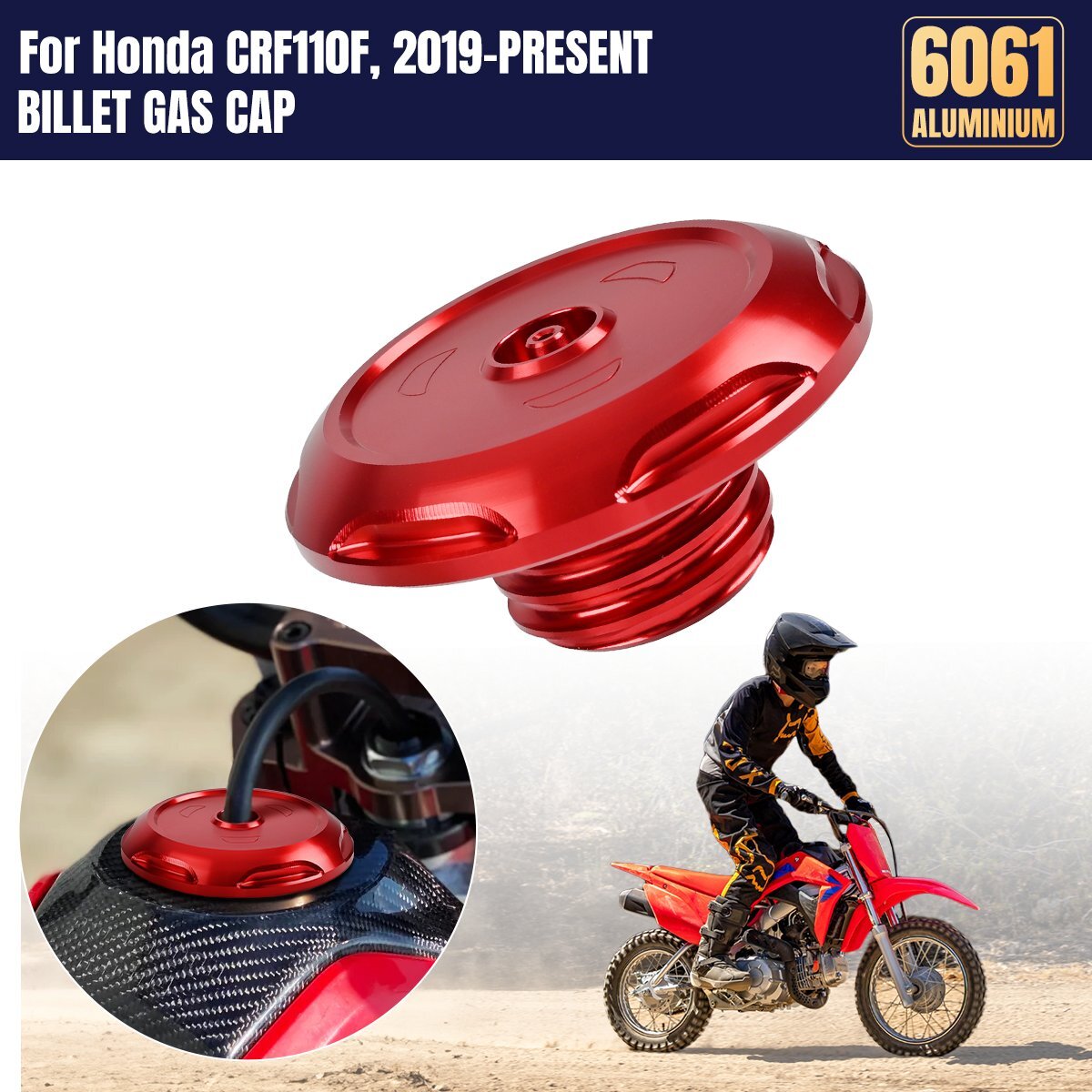 Billet Aluminum Red Fuel Tank Gas Cap For Honda CRF110 CRF110F CRF125