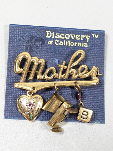Discovery of California Mother Heart Locket Baby Charm Gold Tone Pin Brooch - Picture 6 of 10