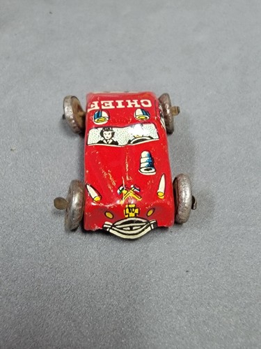 Vintage Tin Lithograph Cars Micro Mini 2 Fire Chief, Taxi, Police Lot of 4 Cars - Picture 9 of 19
