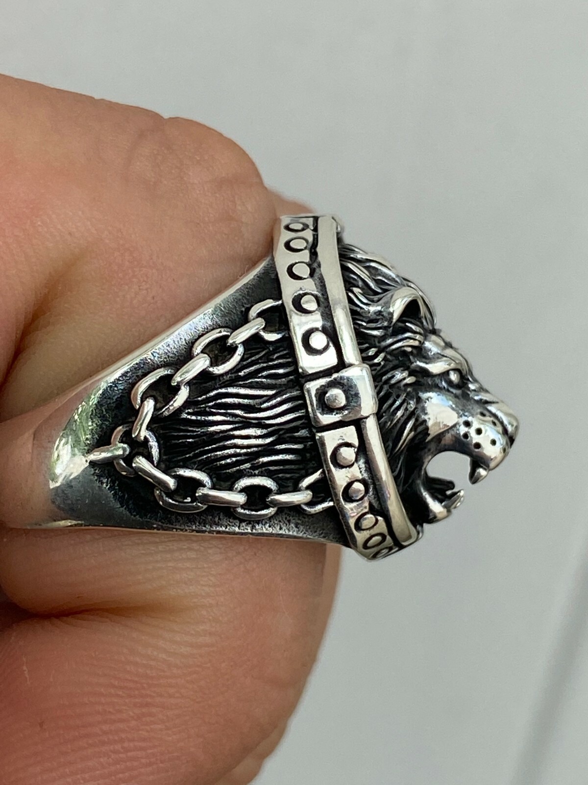 925 Sterling Silver King Lion Men's Ring - Biker Punk Rocker Wide Band Ring (Size 7-14) - View #6