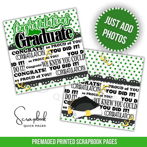 Green Graduation Scrapbook Pages PRINTED Premade Scrapbook Quick Pages 86 - Picture 7 of 8