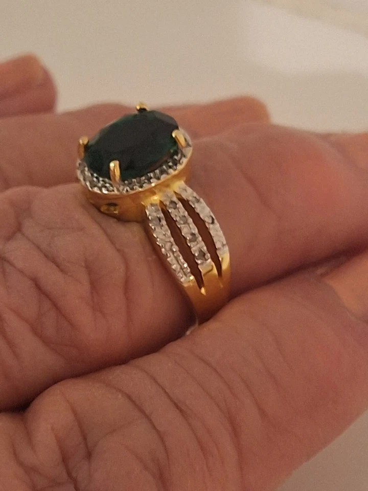 ANILLO GLAMOROSO 2 1/4 CARET ESMERALDA 1/5 CARET DIMONDS 925 Foto 2 de 4