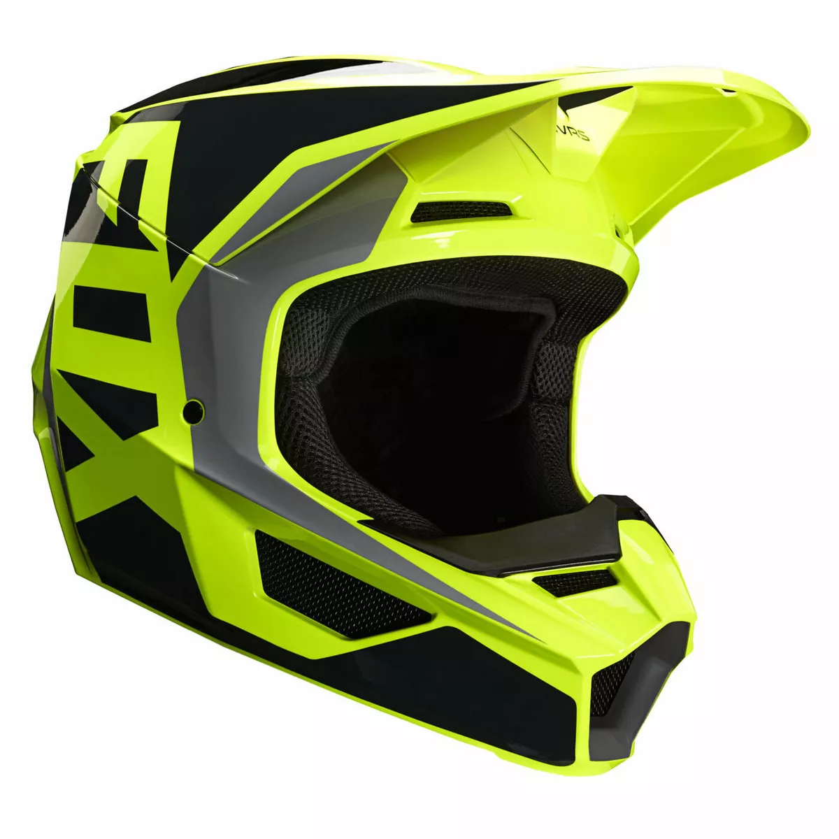 YOUTH FOX V1 PRIX MOTOCROSS MX HELMET - Prix BLACK FLO YELLOW kids quad  bike