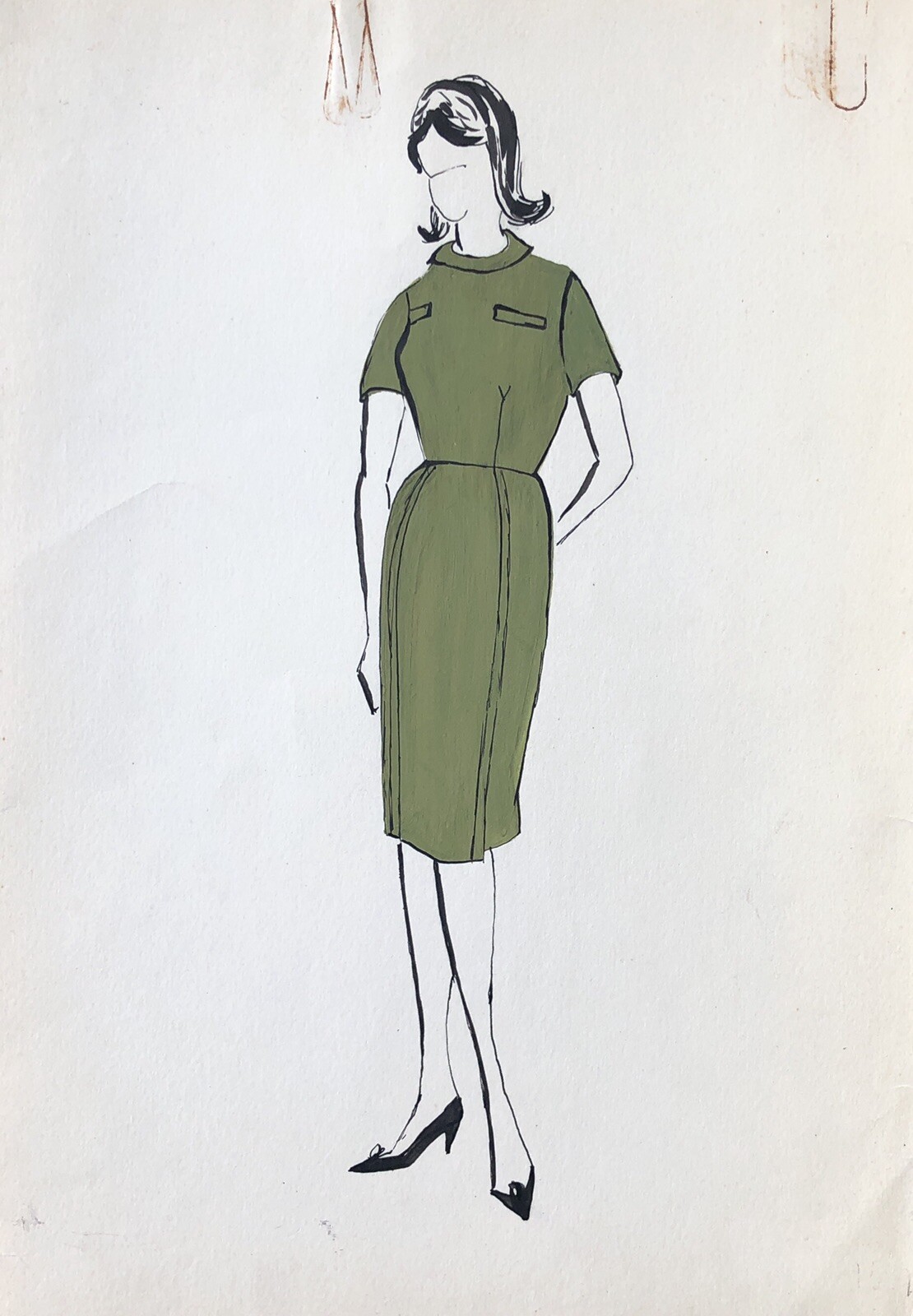 Dibujo Vintage Original Moda Mujer Elegante Vestido Siglo Xx #10