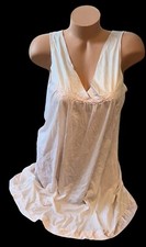 VANITY FAIR Pink Shiny Satin Sheer Trim Hem Nylon Nightie Nightgown Womens