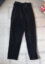 Vintage Wilsons Womens Black 100 Suede Leather High Rise Pants sz 10 With Belt
