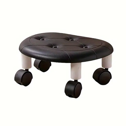 Imitation Leather Low Stool with Wheels Modern Bedroom Living Room Plastic Bench - Picture 15 of 19
