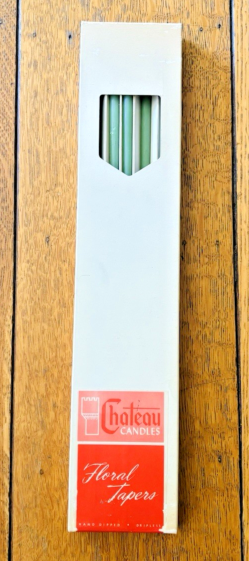 Vintage Pale Green Flower Taper Candles 15 Inch NIB Set of 11 Unused Skinny Dripless Turquoise