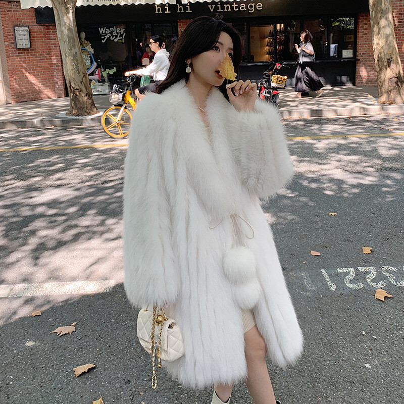 Genuine Fox Fur Coat Women Long Winter Warm Thicken Real Fox Fur