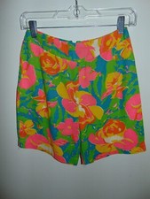 Vintage 50s 60s Women's Floral Flat Front Multicolor Mod Boho Woven Shorts 24"