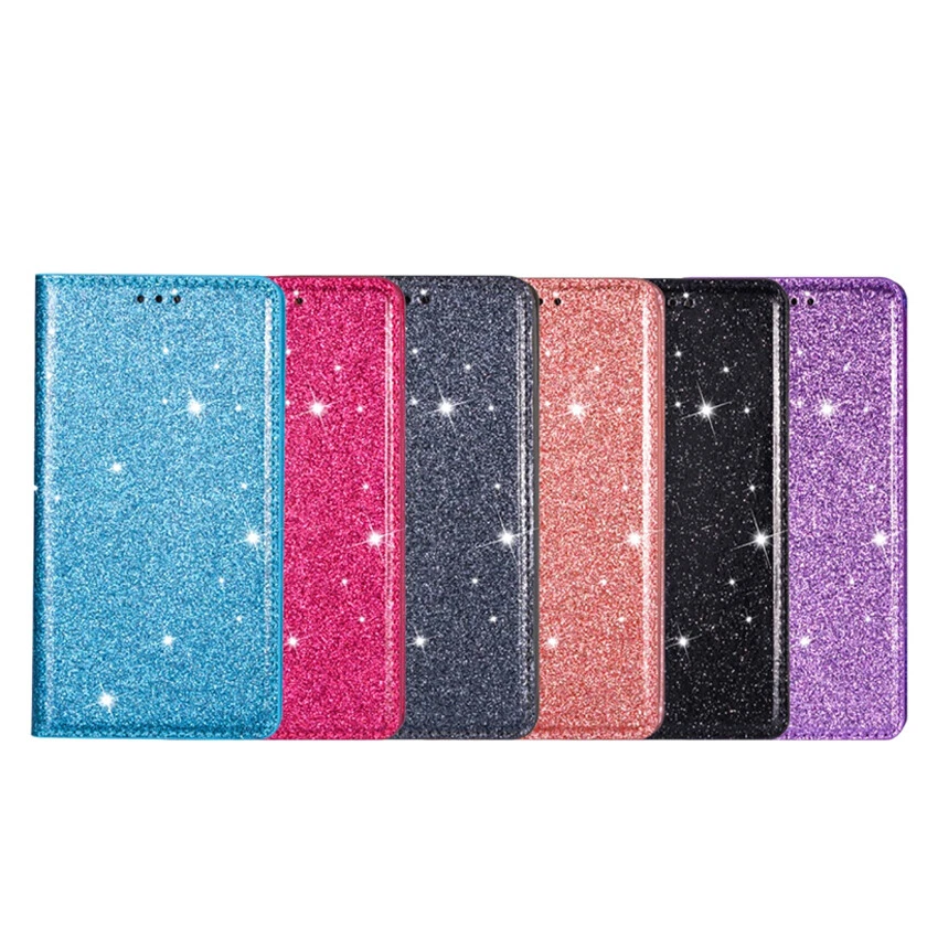 Glitter Wallet Case Magnetic Flip Cover for Samsung Galaxy S10e/S9+/S8+/S7 Edge - Image 2 of 4