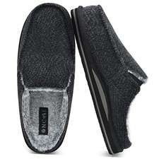 Mens Clog Slippers with Arch Support Stripe Faux Fur Cotton-Blend 10 Black
