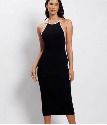 Meshki Heidi Contrast Binding Knit Midi Dress Low Back in Black Size M