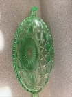 IMPERIAL GLASS-OHIO Diamond Block Green Uranium Vaseline Relish Pickle Dish