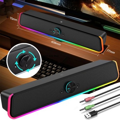 Computer PC Lautsprecher Stereo Lautsprecher HiFi Gaming Soundbar 6W USB Schwarz