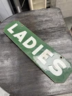 Vintage Porcelain Enamel Ladies Restroom Sign Green White Metal