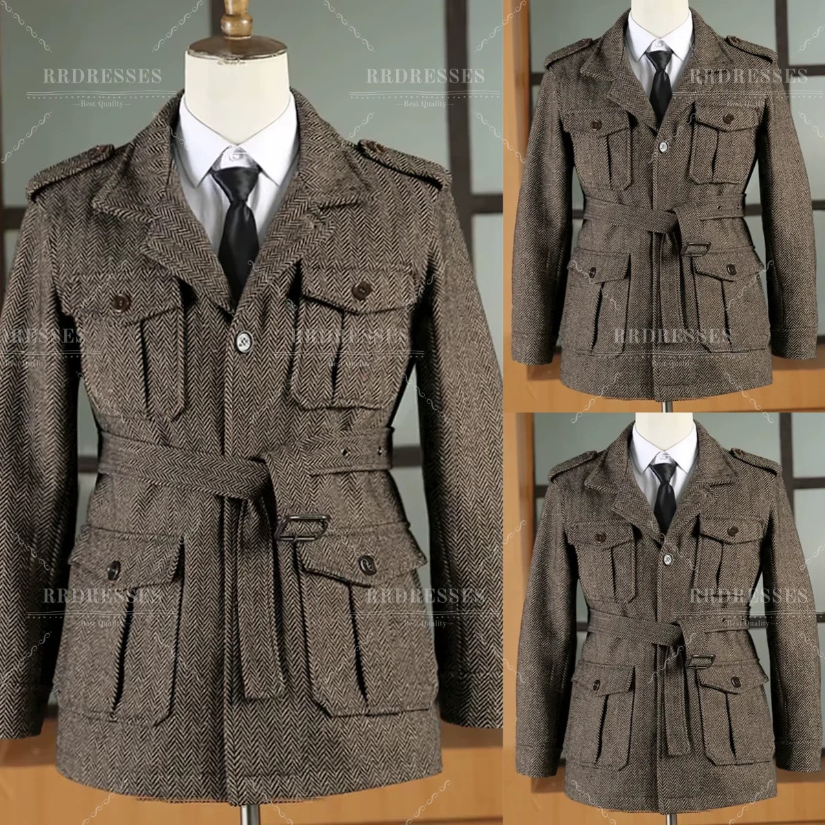 ※いまいっち※chimala NORFOLK HUNTING JACKET Men Norfolk Safari Jacket Hunting Wool Winter 1920 Tweed Outdoor
