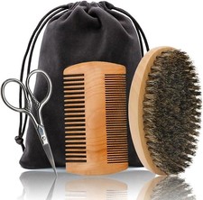 Hair Dough Beard Brush Comb, Scissors Set for Men, Set Includes Soft Boar